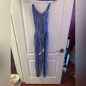 Blue & white Strapless Romper